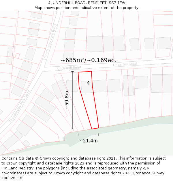 4, UNDERHILL ROAD, BENFLEET, SS7 1EW: Plot and title map