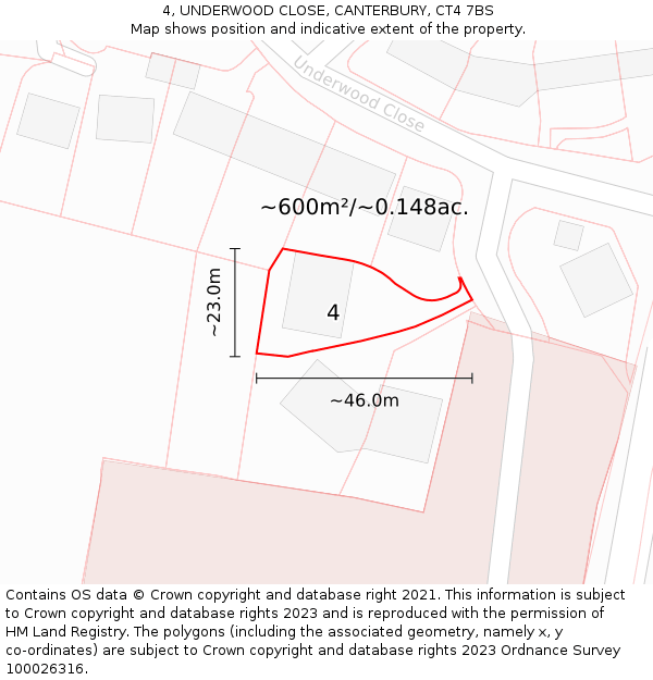 4, UNDERWOOD CLOSE, CANTERBURY, CT4 7BS: Plot and title map