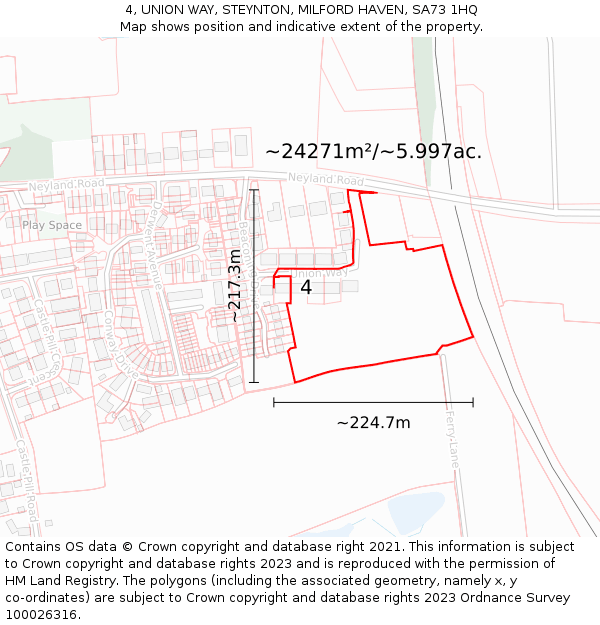 4, UNION WAY, STEYNTON, MILFORD HAVEN, SA73 1HQ: Plot and title map