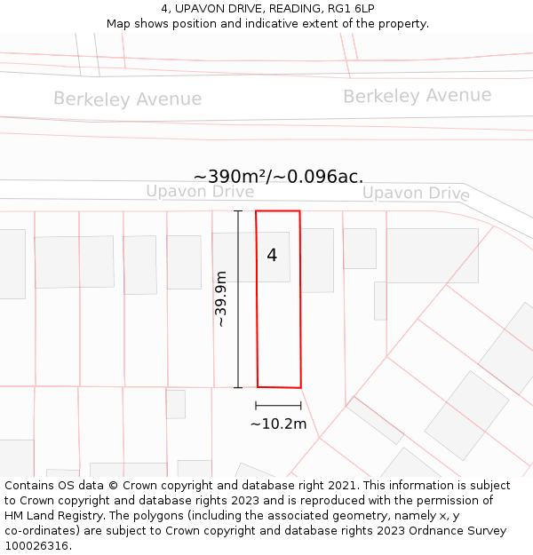 4, UPAVON DRIVE, READING, RG1 6LP: Plot and title map