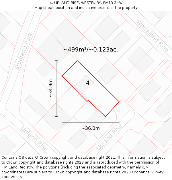 4, UPLAND RISE, WESTBURY, BA13 3HW: Plot and title map