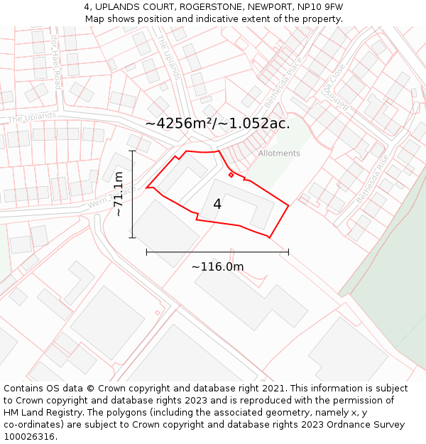 4, UPLANDS COURT, ROGERSTONE, NEWPORT, NP10 9FW: Plot and title map