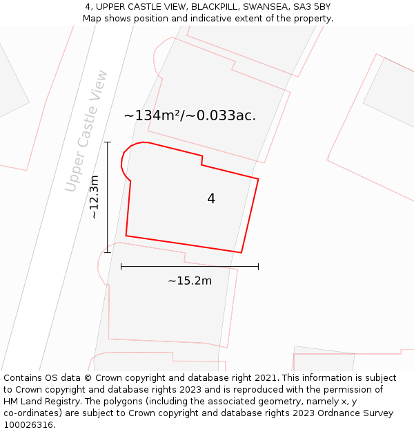 4, UPPER CASTLE VIEW, BLACKPILL, SWANSEA, SA3 5BY: Plot and title map