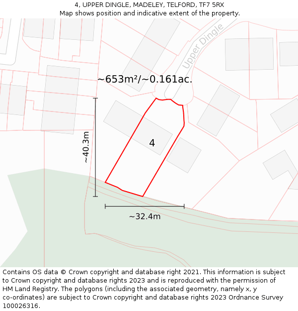 4, UPPER DINGLE, MADELEY, TELFORD, TF7 5RX: Plot and title map