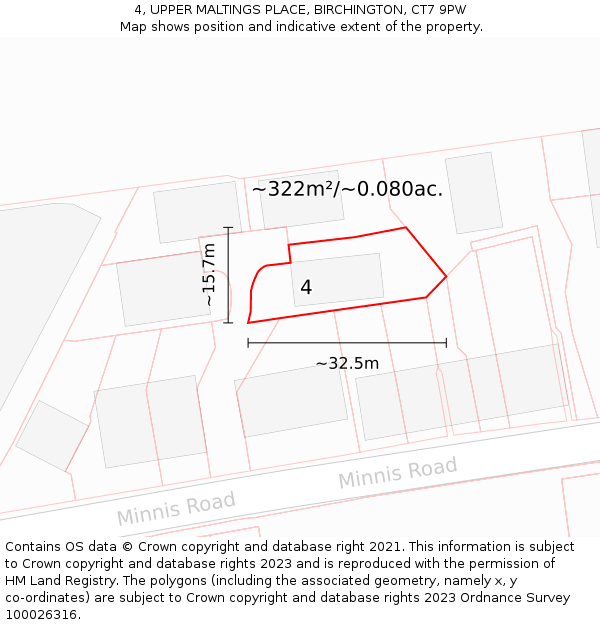 4, UPPER MALTINGS PLACE, BIRCHINGTON, CT7 9PW: Plot and title map