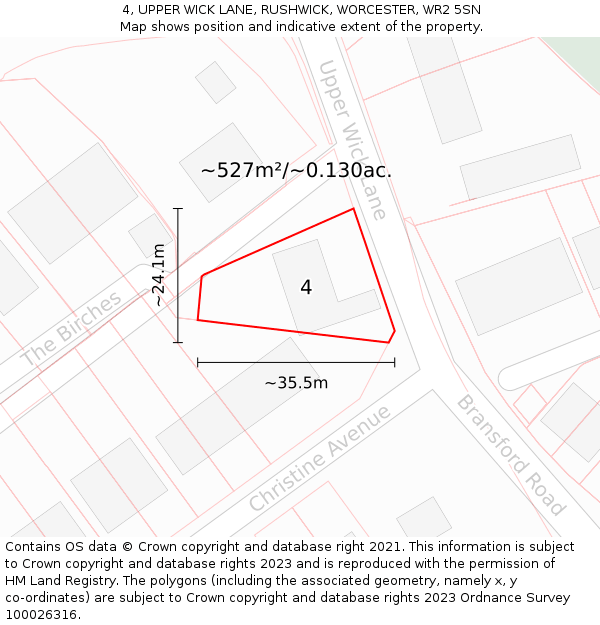 4, UPPER WICK LANE, RUSHWICK, WORCESTER, WR2 5SN: Plot and title map