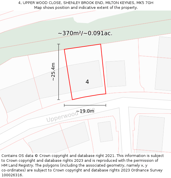 4, UPPER WOOD CLOSE, SHENLEY BROOK END, MILTON KEYNES, MK5 7GH: Plot and title map