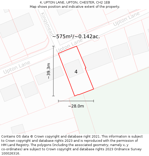 4, UPTON LANE, UPTON, CHESTER, CH2 1EB: Plot and title map