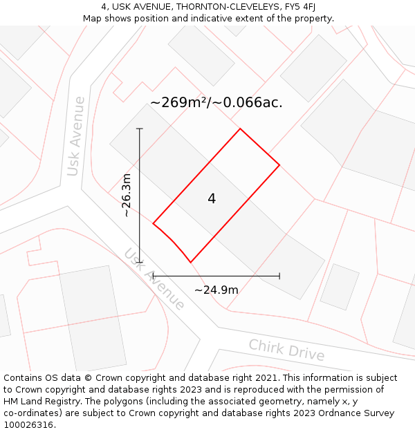 4, USK AVENUE, THORNTON-CLEVELEYS, FY5 4FJ: Plot and title map