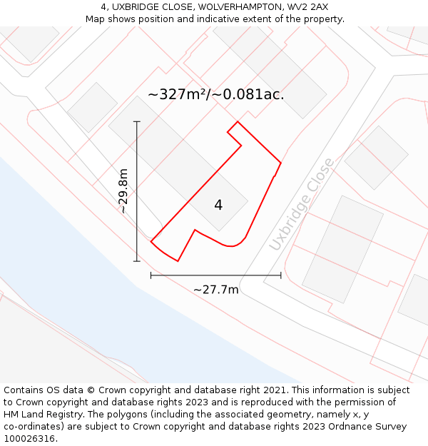 4, UXBRIDGE CLOSE, WOLVERHAMPTON, WV2 2AX: Plot and title map