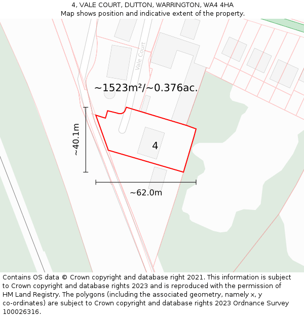4, VALE COURT, DUTTON, WARRINGTON, WA4 4HA: Plot and title map