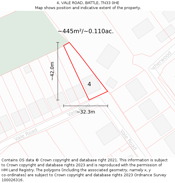 4, VALE ROAD, BATTLE, TN33 0HE: Plot and title map