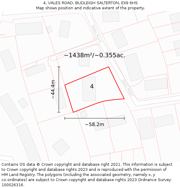 4, VALES ROAD, BUDLEIGH SALTERTON, EX9 6HS: Plot and title map