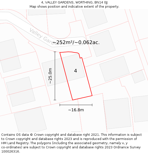 4, VALLEY GARDENS, WORTHING, BN14 0JJ: Plot and title map