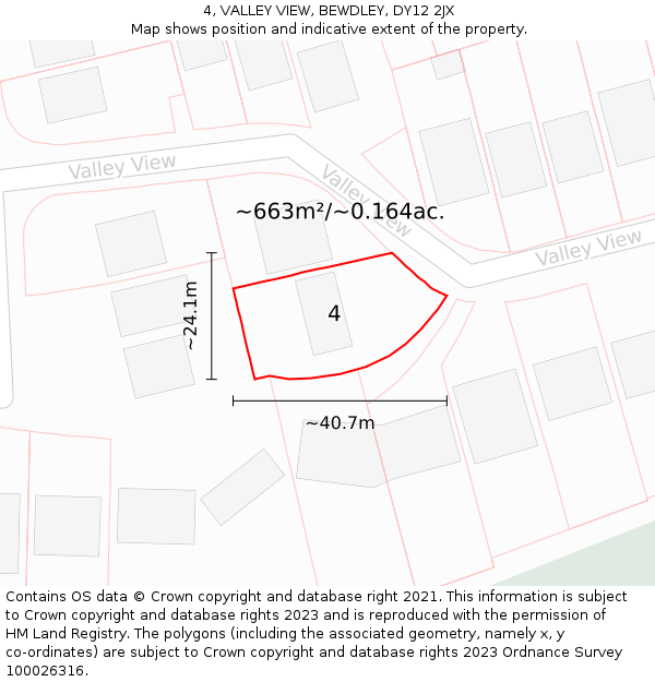 4, VALLEY VIEW, BEWDLEY, DY12 2JX: Plot and title map