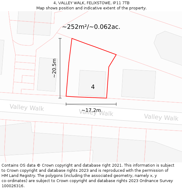 4, VALLEY WALK, FELIXSTOWE, IP11 7TB: Plot and title map