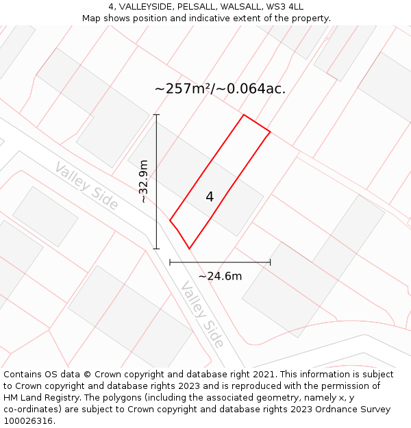 4, VALLEYSIDE, PELSALL, WALSALL, WS3 4LL: Plot and title map
