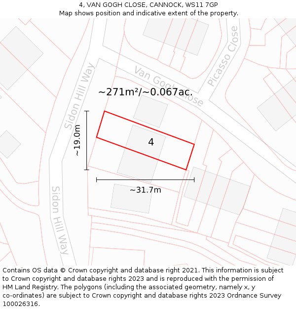 4, VAN GOGH CLOSE, CANNOCK, WS11 7GP: Plot and title map