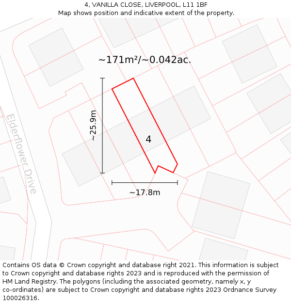 4, VANILLA CLOSE, LIVERPOOL, L11 1BF: Plot and title map