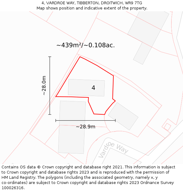 4, VARDROE WAY, TIBBERTON, DROITWICH, WR9 7TG: Plot and title map