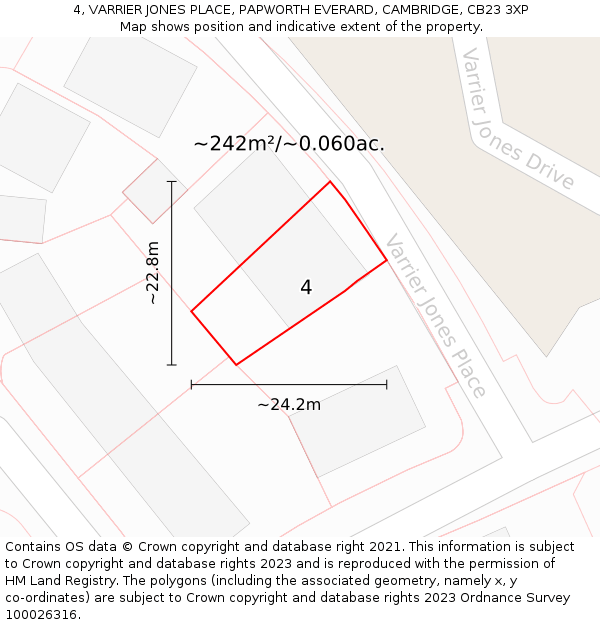 4, VARRIER JONES PLACE, PAPWORTH EVERARD, CAMBRIDGE, CB23 3XP: Plot and title map