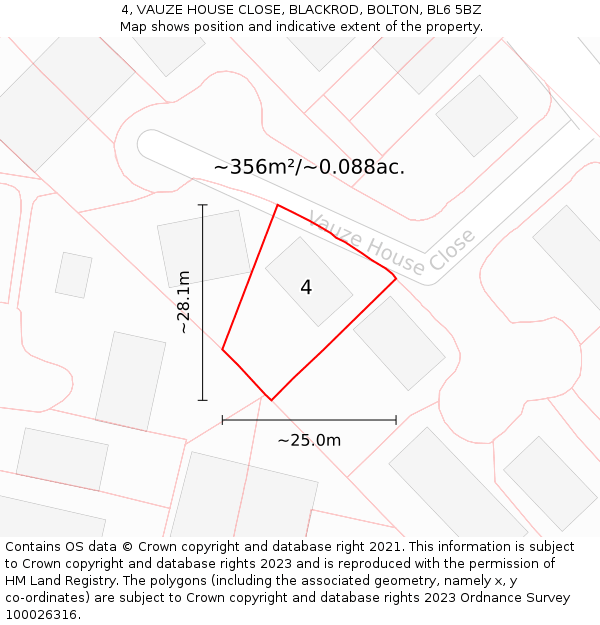 4, VAUZE HOUSE CLOSE, BLACKROD, BOLTON, BL6 5BZ: Plot and title map