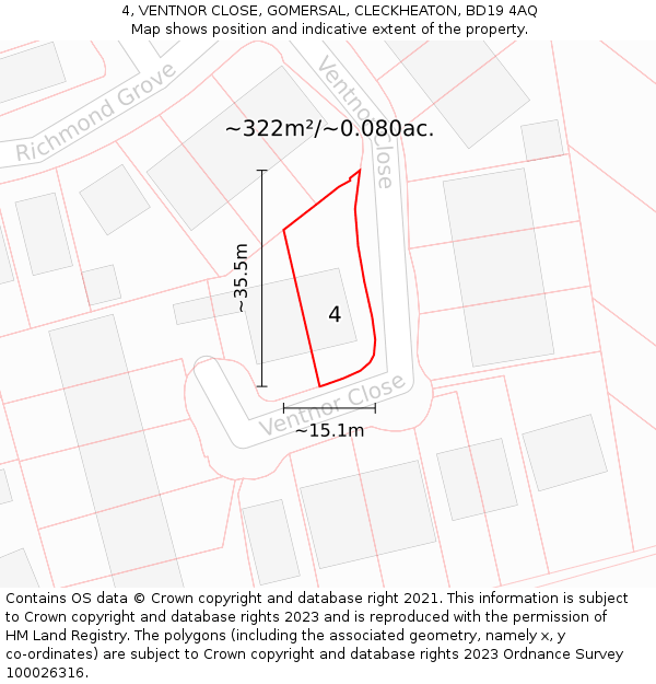 4, VENTNOR CLOSE, GOMERSAL, CLECKHEATON, BD19 4AQ: Plot and title map