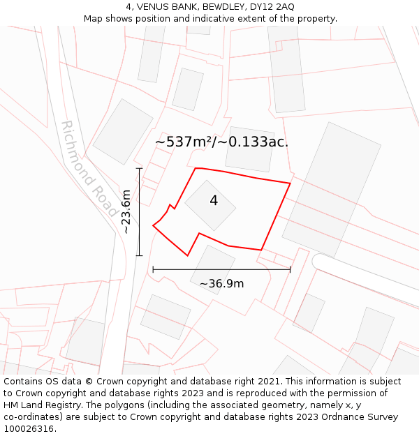 4, VENUS BANK, BEWDLEY, DY12 2AQ: Plot and title map