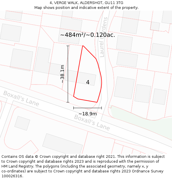 4, VERGE WALK, ALDERSHOT, GU11 3TG: Plot and title map