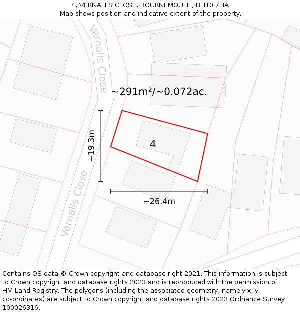 4, VERNALLS CLOSE, BOURNEMOUTH, BH10 7HA: Plot and title map