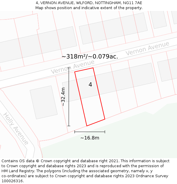 4, VERNON AVENUE, WILFORD, NOTTINGHAM, NG11 7AE: Plot and title map