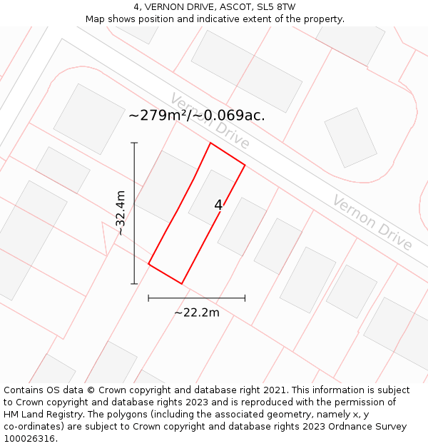 4, VERNON DRIVE, ASCOT, SL5 8TW: Plot and title map