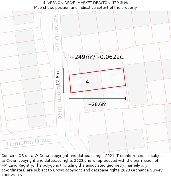 4, VERNON DRIVE, MARKET DRAYTON, TF9 3UW: Plot and title map