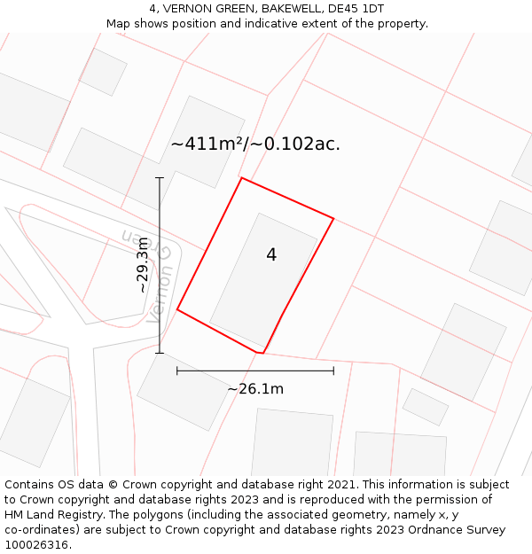 4, VERNON GREEN, BAKEWELL, DE45 1DT: Plot and title map