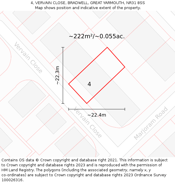 4, VERVAIN CLOSE, BRADWELL, GREAT YARMOUTH, NR31 8SS: Plot and title map