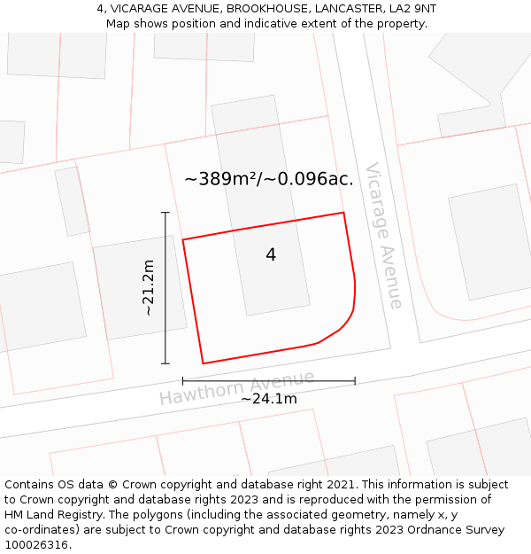 4, VICARAGE AVENUE, BROOKHOUSE, LANCASTER, LA2 9NT: Plot and title map