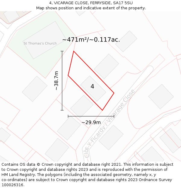 4, VICARAGE CLOSE, FERRYSIDE, SA17 5SU: Plot and title map