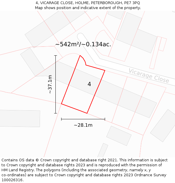 4, VICARAGE CLOSE, HOLME, PETERBOROUGH, PE7 3PQ: Plot and title map