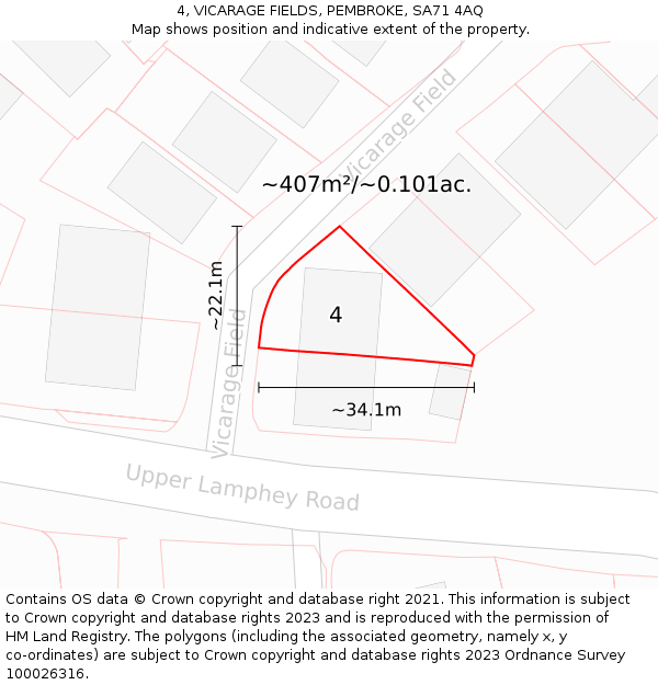 4, VICARAGE FIELDS, PEMBROKE, SA71 4AQ: Plot and title map