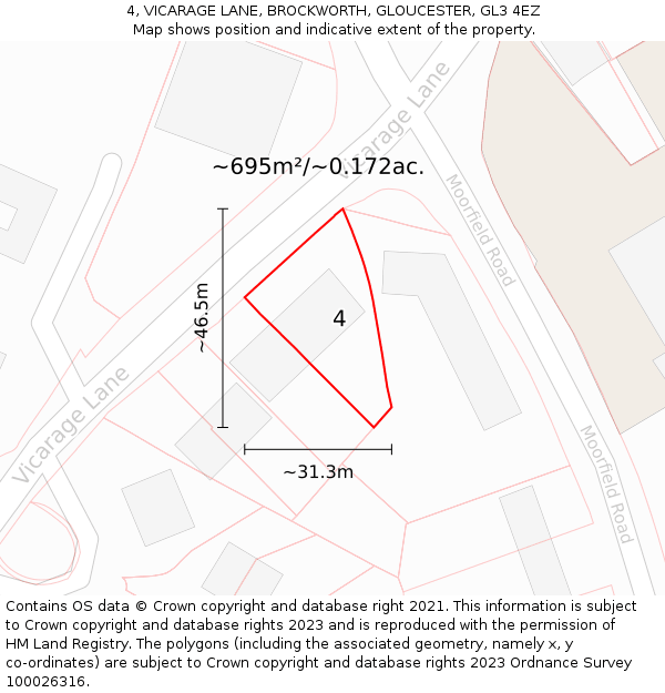 4, VICARAGE LANE, BROCKWORTH, GLOUCESTER, GL3 4EZ: Plot and title map