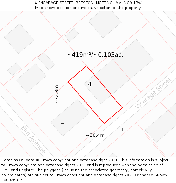 4, VICARAGE STREET, BEESTON, NOTTINGHAM, NG9 1BW: Plot and title map