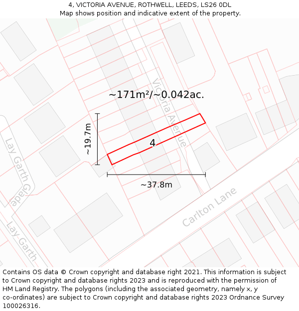 4, VICTORIA AVENUE, ROTHWELL, LEEDS, LS26 0DL: Plot and title map