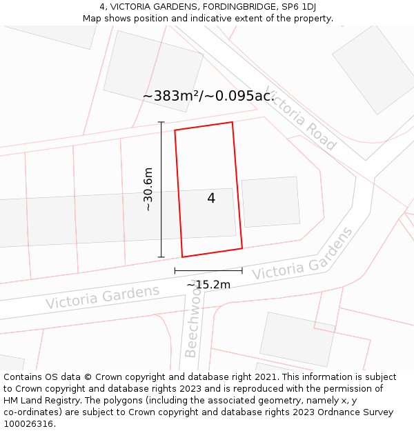4, VICTORIA GARDENS, FORDINGBRIDGE, SP6 1DJ: Plot and title map