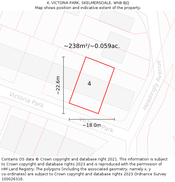 4, VICTORIA PARK, SKELMERSDALE, WN8 8JQ: Plot and title map