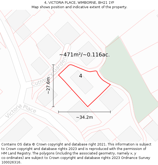 4, VICTORIA PLACE, WIMBORNE, BH21 1YF: Plot and title map