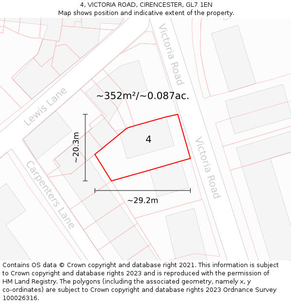 4, VICTORIA ROAD, CIRENCESTER, GL7 1EN: Plot and title map