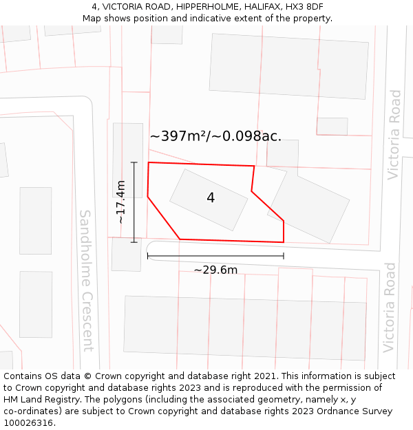 4, VICTORIA ROAD, HIPPERHOLME, HALIFAX, HX3 8DF: Plot and title map