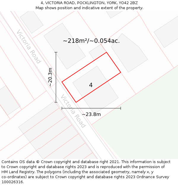 4, VICTORIA ROAD, POCKLINGTON, YORK, YO42 2BZ: Plot and title map