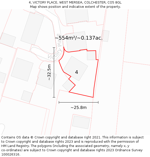 4, VICTORY PLACE, WEST MERSEA, COLCHESTER, CO5 8GL: Plot and title map