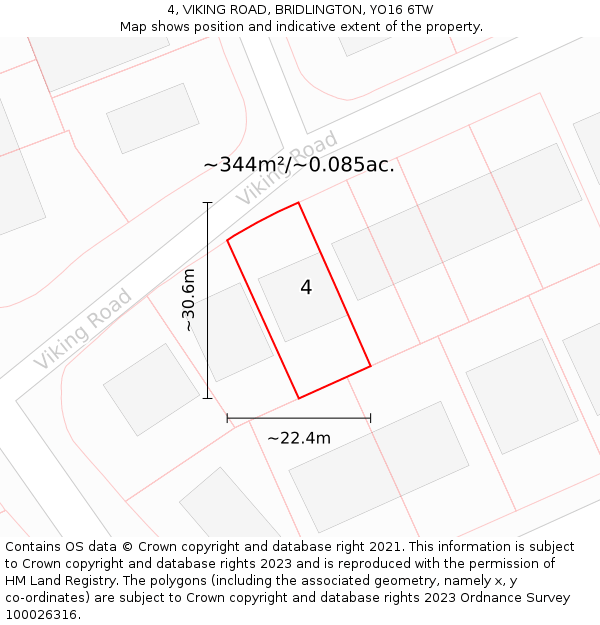 4, VIKING ROAD, BRIDLINGTON, YO16 6TW: Plot and title map